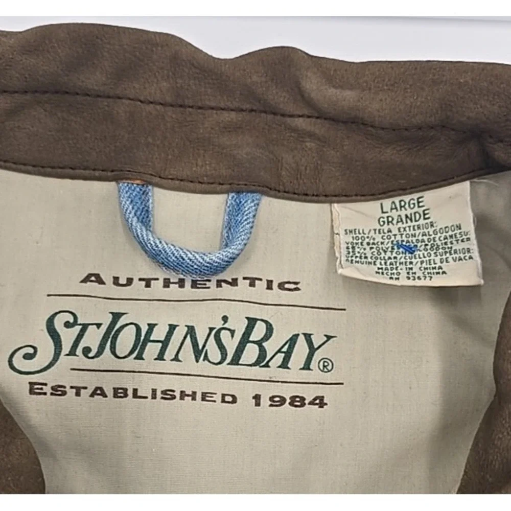 Vintage St Johns Bay Denim Jacket Trucker Jean Coat Retro 90s Leather L - Picture 4 of 12